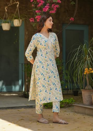 Fabnex Kurta Set For Women | Women Kurta Set With Dupatta | Women Kurta Sets Kurtis | Women Kurta Pant Set (K-96-Off White-M)