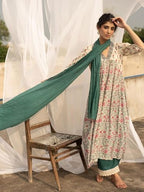 ANNI DESIGNER Womens Cotton Blend Anarkali Printed Kurta with Pant & Dupatta (TOKI White-NW_M_White_Medium)