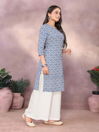 Rangita Blue Rayon Straight Printed Knee Length Kurti | Kurta For Women