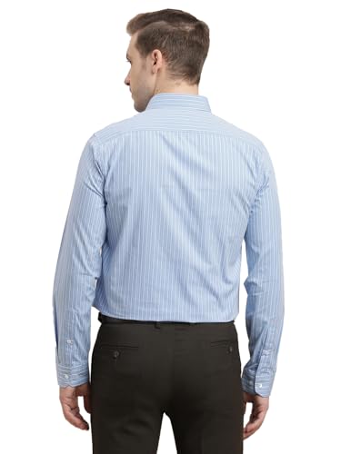 Turtle Men 100% Cotton Slim Fit Light Blue Striped Full Sleeve Formal Shirt