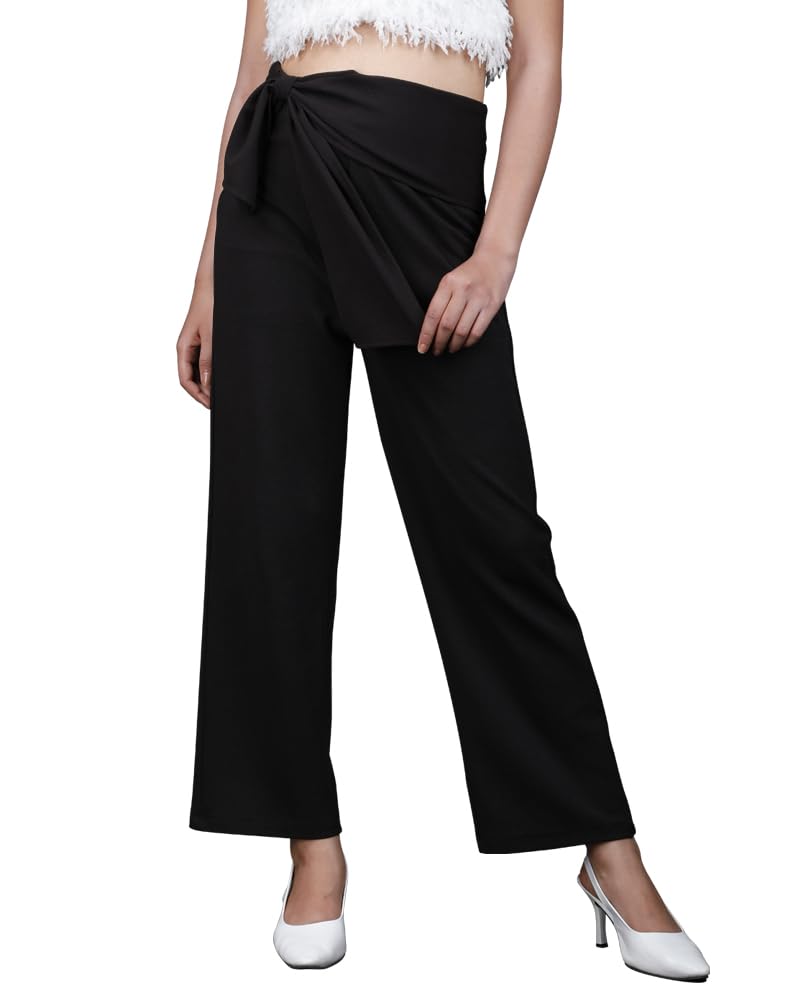 Noble Monk Women Regular Fit Casual Pant | High Waist Trouser | Wide Leg Baggy Korean Pants Trousers For Women Black