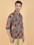 Kotty Mens Printed Rayan Full Sleeves Shirts(Multicolor,L)