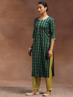 Libas Womens Woven Design Silk Blend Straight Kurta With Salwar And Dupatta