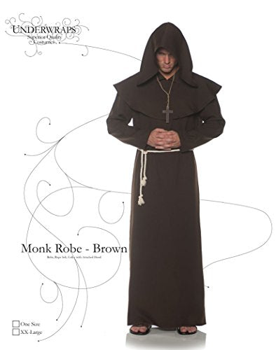 Underwraps Men's Monk Robe Costume-Brown, One Size