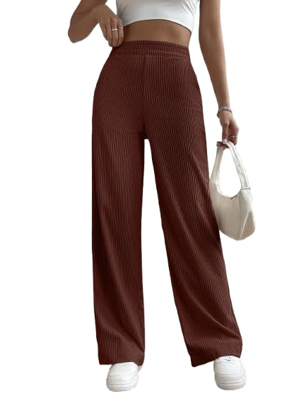 Pinkmint Women Rib Trouser L Regular Fit High Waisted Korean Trouser L Comfortable & Stylish Pants L Office & Casual Wear (Pack 