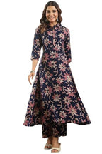 Anni Designer WomenS Rayon Viscose Printed Anarkali Kurta With Pant (Aitan Navy_S_Navy Blue_Small)