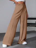 Greciilooks High Waist Trousers For Women  Flared Korean Style Formal Pants | Elegant Workwear For Office, College & Events Beig