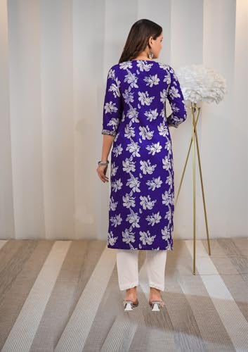 ANNI DESIGNER Womens Rayon Blend Chikankari Embroidered Straight Kurta (SCEROS Violet_L_Violet_Large)