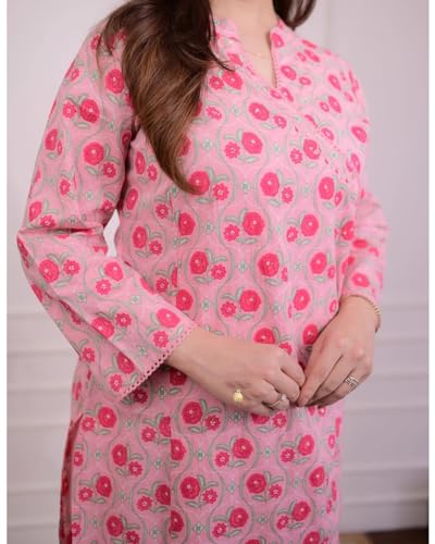 Fabnex Cotton Blend Regular Women Kurta Set (K-56-Pink-M_Pink