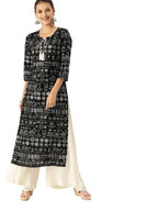Varanga Women Black & White Printed Straight Kurta