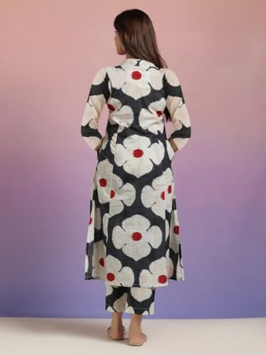 ANNI DESIGNER Womens Cotton Blend Straight Printed Kurta with Pant (Chunilal White_M_White_Medium)