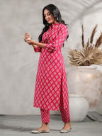 Anubhutee Ethnic Motif Printed Collared Straight Kurta With Trouser Set