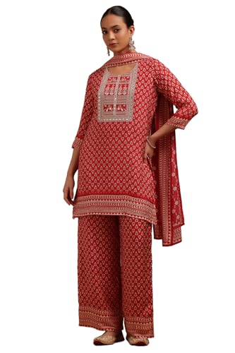 Soch Women Muslin Floral Print Suit Set with Faux Mirror