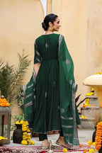 ANNI DESIGNER Womens Rayon Blend Anarkali Printed Kurta with Pant & Dupatta (Berlin GREEN-VKS01_S_Green_Small)