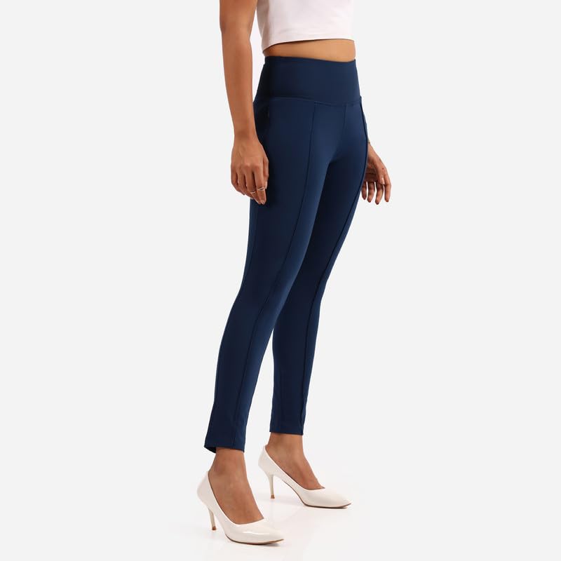 BlissClub Ultimate Sculpt Tregging Pants -Regular Below 54 | Ribbed Waistband | 2 Side Pockets | Front Pintucks | Feels Like Se
