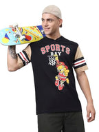 Bewakoof Official Garfield Merchandise Mens Graphic Printed Oversized T-Shirt_589290_Black_S