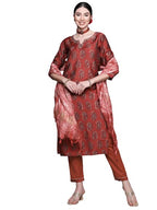 Anubhutee Women'S Cotton Maroon Ethnic Motifs Printed Straight Kurta Suit Set With Pants And Dupatta