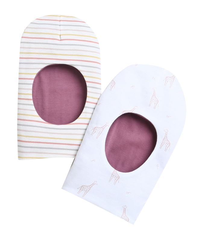 BUMZEE White & Mauve Girls Cotton Reversible Monkey Cap Pack of 2 Age - 6-12 Months (Peb9538B-wht.muv)