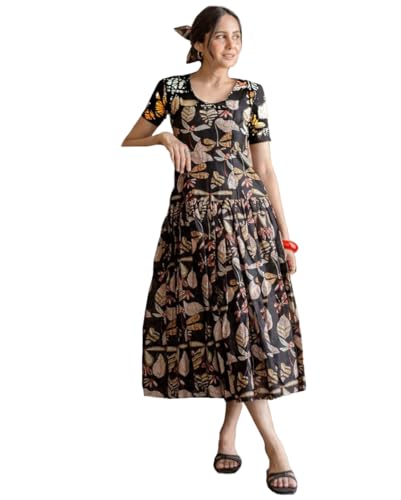 Anni Designer WomenS Rayon Charm Black Cotton Printed Long Maxi Dress (Sartari Black-Vks01_Xl_Black_X-Large)