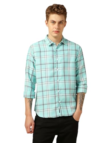 Dennis Lingo Relaxed Fit Cotton Full-Sleeves Men Checks Casual Shirts Blue