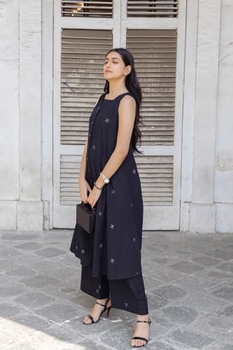 ANNI DESIGNER Womens Rayon Viscose A-Line Printed Kurta with Palazzo (Rawana Black_XXL_Black_XX-Large)