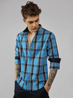 Dennis Lingo MenS| Blue| Full Sleeve| Spread Collar| Checkered| Relaxed Fit| Casual Shirt