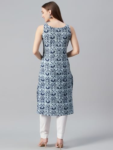 ANNI DESIGNER Womens Rayon Blend Straight Printed Kurta (CCD Blue_L_Blue_Large)