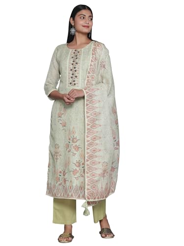 Libas Womens Printed Cotton Blend Straight Kurta With Trousers And Dupatta