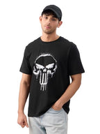 The Souled Store Official Punisher: Classic Logo Men And Boys Short Sleeves Round Neck Black Graphic Printed Regular Fit Cotton 