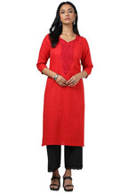 Soch Womens Red Cotton Embroidered Kurta With Thread Work