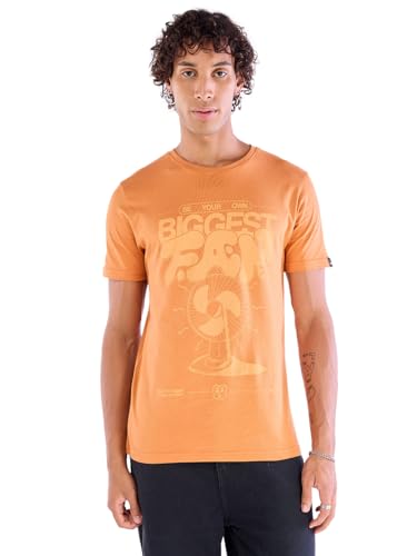 Bewakoof Original Mens Graphic Print Regular Fit Half Sleeve Round Neck Cotton Jersey T-Shirt_646255_Orange_S