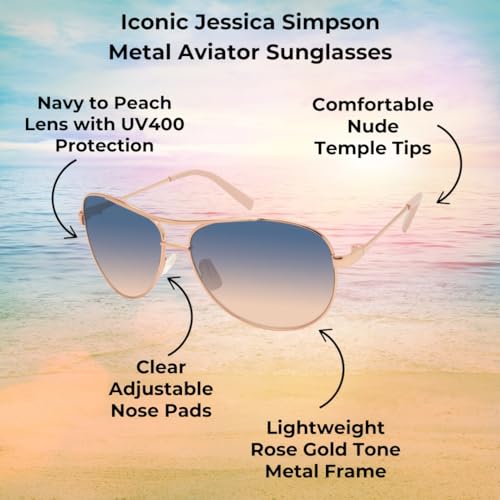 Jessica Simpson Women's J106 Iconic Metal Aviator Pilot Sunglasses with UV400 Protection - Glamorous Lightweight Sunglasses for
