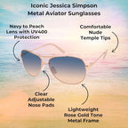 Jessica Simpson Women's J106 Iconic Metal Aviator Pilot Sunglasses with UV400 Protection - Glamorous Lightweight Sunglasses for