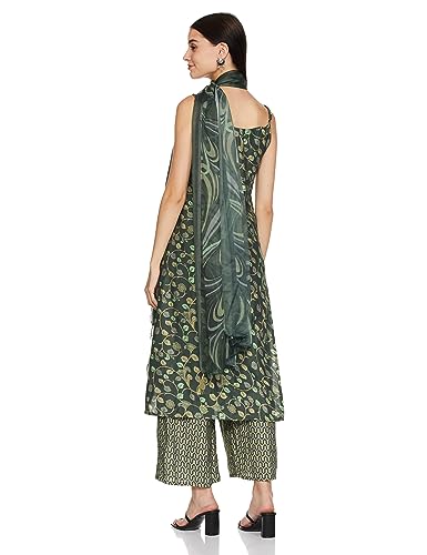 Ketch Women'S Polyester Blend Regular Fit Printed Sleeveless Kurta With Pant & Dupatta