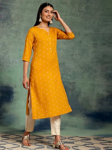 Libas Women'S Rayon Blend Woven Design Straight Kurta (26974_Mustard