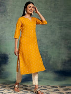 Libas Women'S Rayon Blend Woven Design Straight Kurta (26974_Mustard