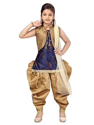 Aarika GirlS Silk Kurti Patiala Set (Jn_Pt-183060_Navy Blue-Gold