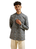 Manyavar MenS Cotton Digital Print Short Kurta (Blue,Xl)