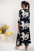 ANNI DESIGNER Womens Cotton Blend Straight Printed Kurta with Pant (Lanka-Black-NS_XXL_Black_XX-Large)