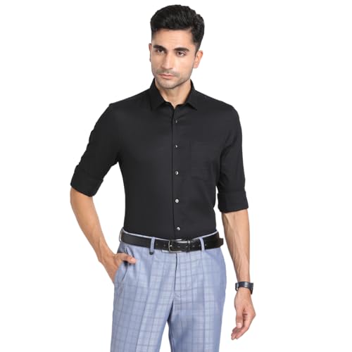 Turtle Men 100% Cotton Slim Fit Black Self Design Formal Shirt