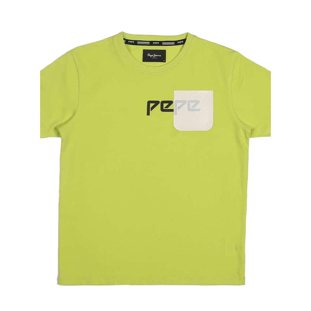 Pepe Jeans Cameron Jr Placement Print T-Shirt, Neon Green, 10
