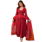 ANNI DESIGNER Womens Rayon Blend Anarkali Solid Kurta with Pant & Dupatta (JAYNTI RED_XL_Red_X-Large)