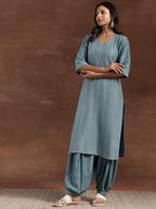 Libas Womens Self Design Silk Blend Straight Kurta With Salwar And Dupatta
