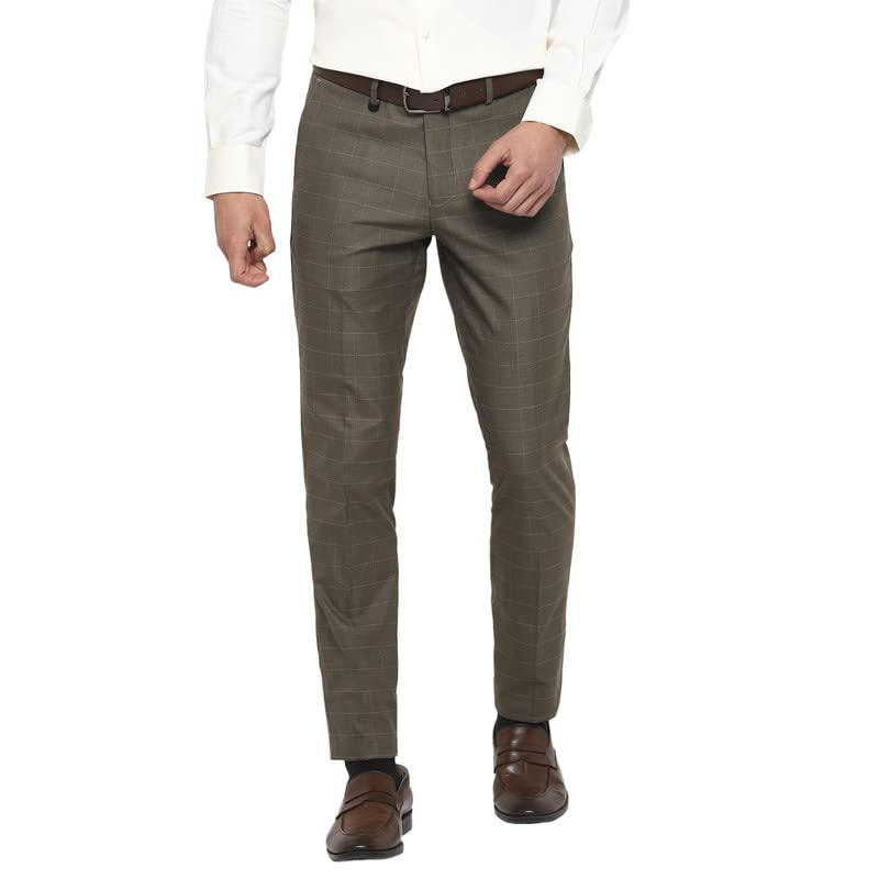 Turtle Men Brown Ultra Slim Fit Checked Trousers