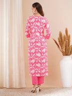 ANNI DESIGNER Womens Rayon Blend Straight Printed Kurta with Pant (Pustak Baby Pink-VKS04_S_Baby Pink_Small)