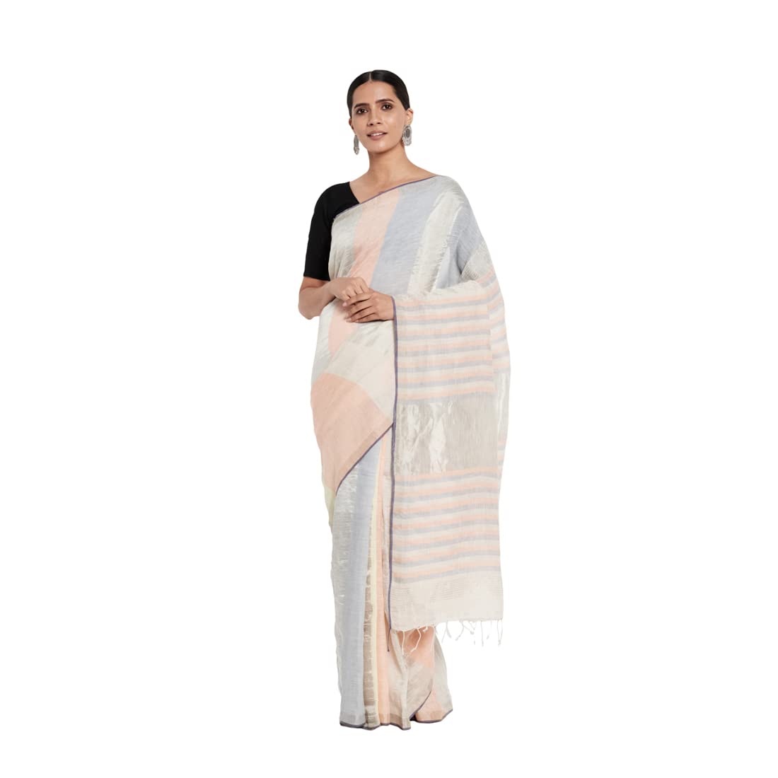 Fabindia Women Loom Woven Sari Linen_Freesize