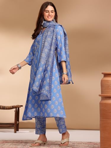 Lookmark Cotton Blend Women Kurta Set: Fashionable Fusion Of Comfort And Elegance: Stay Chic And Comfortable With Our Printed Sets!