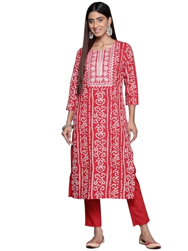 Ziyaa Women'S Red Poly Rayon Straight Kurta And Pant Set (Zikury4127Andpa-M