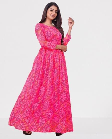 Anveri Textiles WomenS Georgette Long Dress With Regular Fit Full Sleeves Round Neck Ankle Length Abstract Print And A Line Sty
