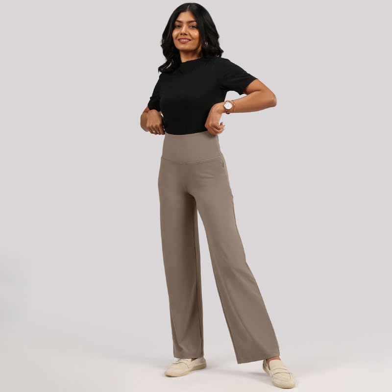BlissClub Ultimate Sculpt Wide - Legged Pants, Ribbed Waistband, Wide Silhouette, 2 Zippered Pockets